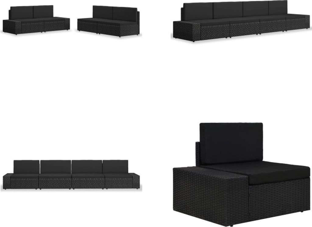 vidaXL 4 tlg. Garten Lounge Set Poly Rattan Schwarz - Garten-Lounge-Set - Garten-Lounge-Sets - Modulares Sofa-Set - Modulare Sofa-Sets