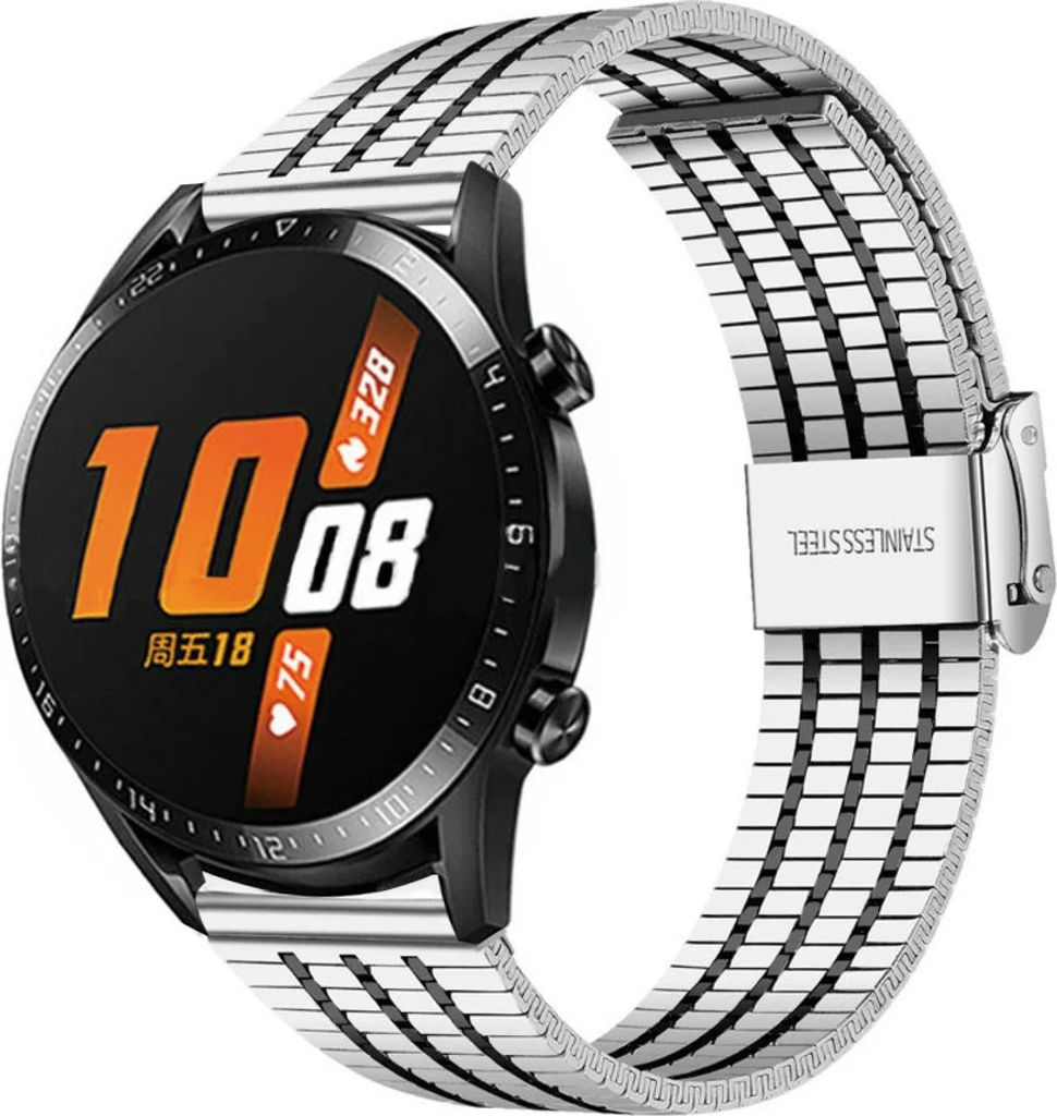 Strap-it Huawei Watch GT 2 Edelstahlarmband (Silber/Schwarz)