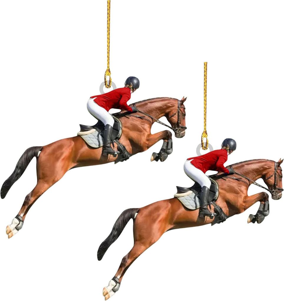 2er-Set Weihnachtsschmuck aus Acryl, Reitmotiv, Weihnachtsbaumanhänger, Weihnachtsdekoration für Zuhause und Auto