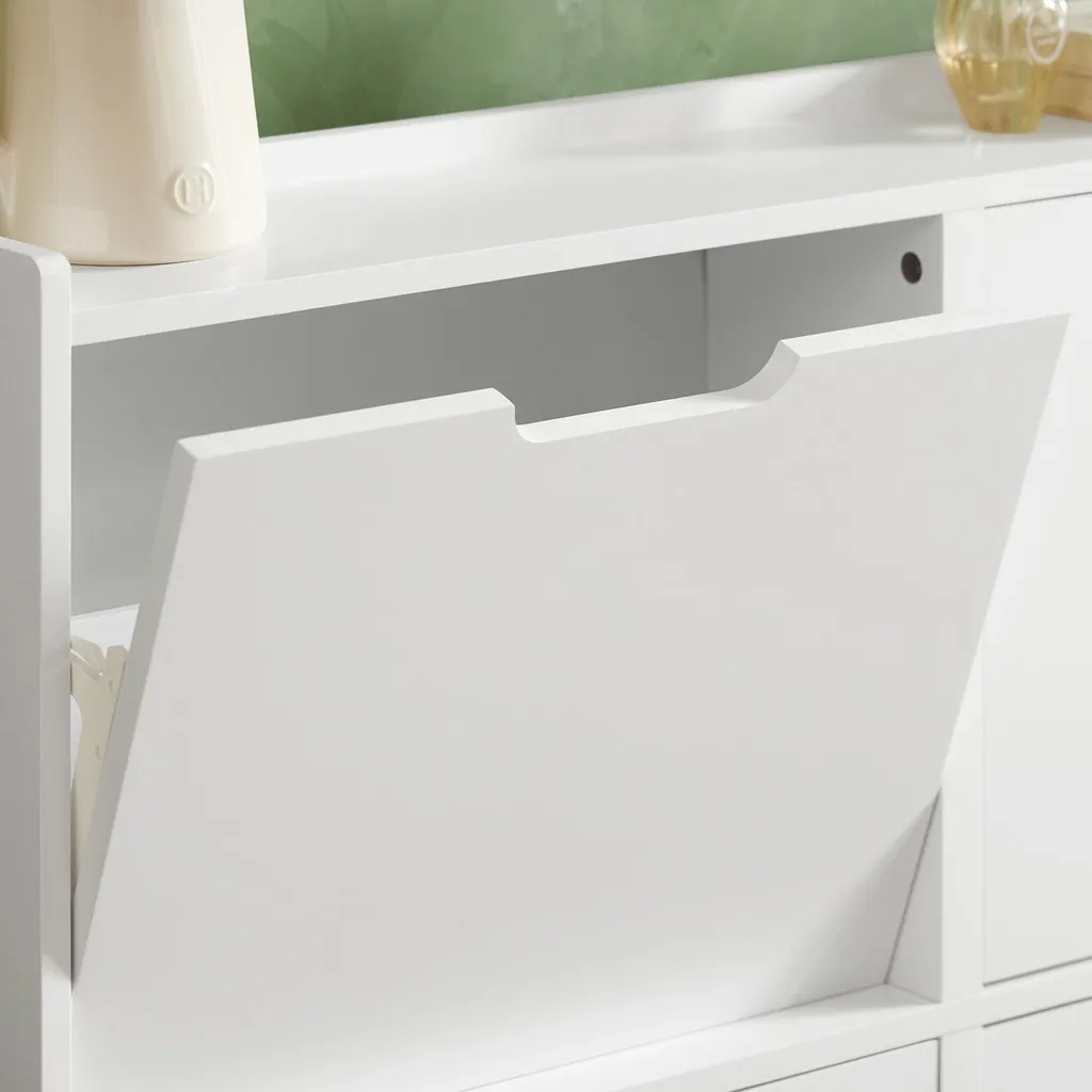 Commode haute à chaussures et étagère fermée gain de place blanche - 7