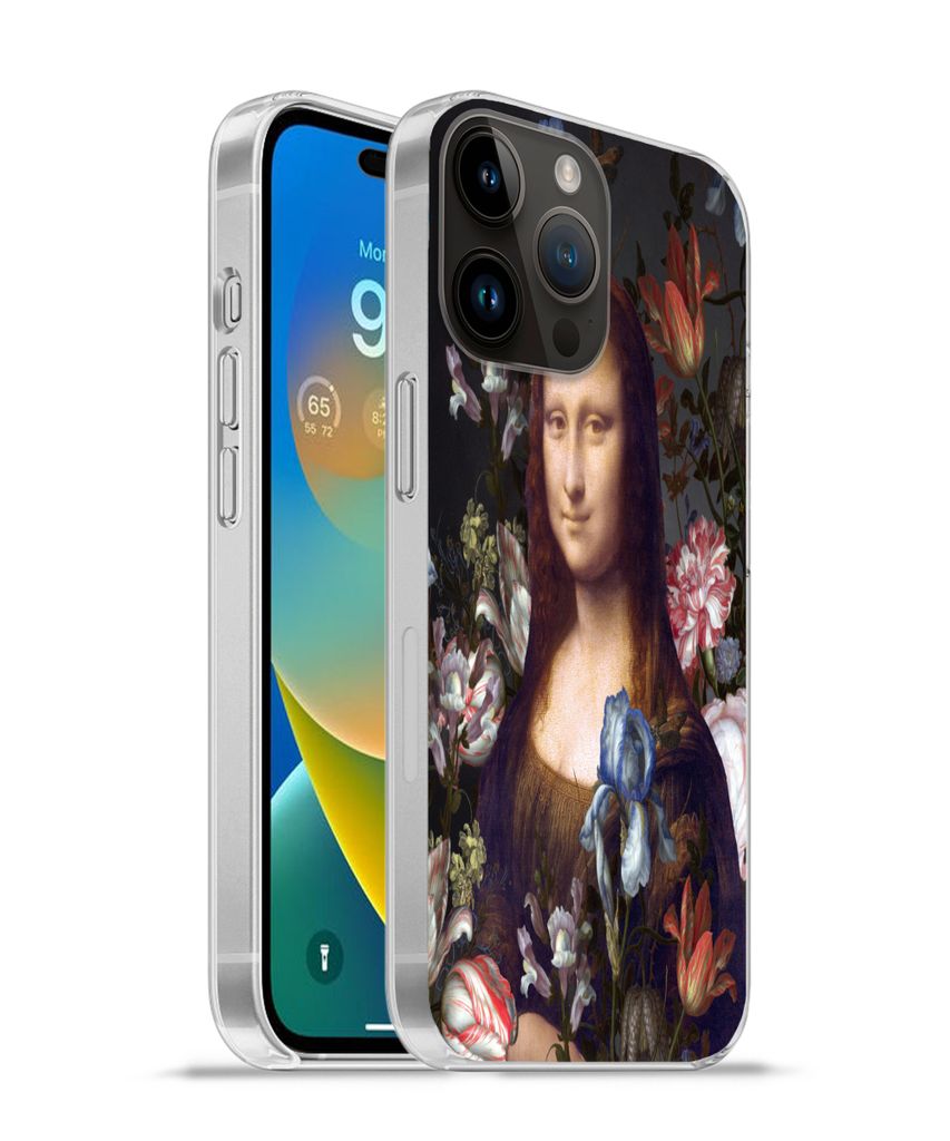 MuchoWow Handyhülle Schutzhülle Hülle für Apple iPhone 14 Pro Max Mona Lisa - Da Vinci - Blumen Silikon Softcase Handy Hülle - Hardcover