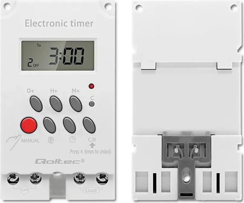 Programmatore Orario Digitale Qoltec 50629 per Guida DIN - LCD 230V - 9