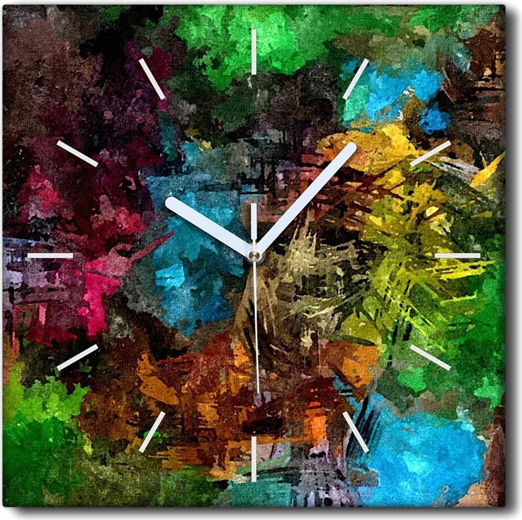 Coloray Uhr auf Leinwand 30x30 cm Wand Uhr Dekoration Wohnzimmer Segeltuch weiße Zeiger -Abstraktion Aquarell