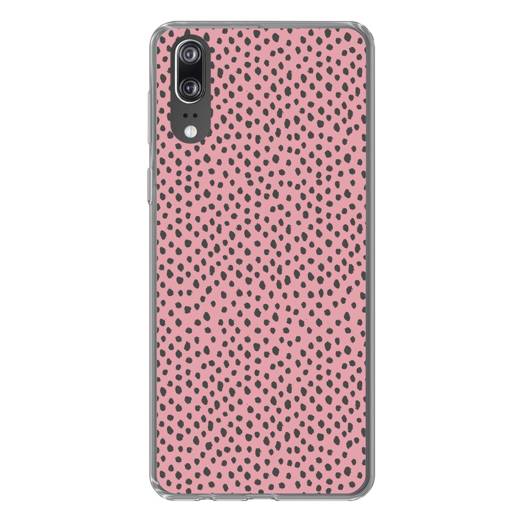 MuchoWow Handyhülle Schutzhülle Hülle für Huawei P20 Polka dots - Rosa - Schwarz Silikon Softcase Handy Hülle - Hardcover