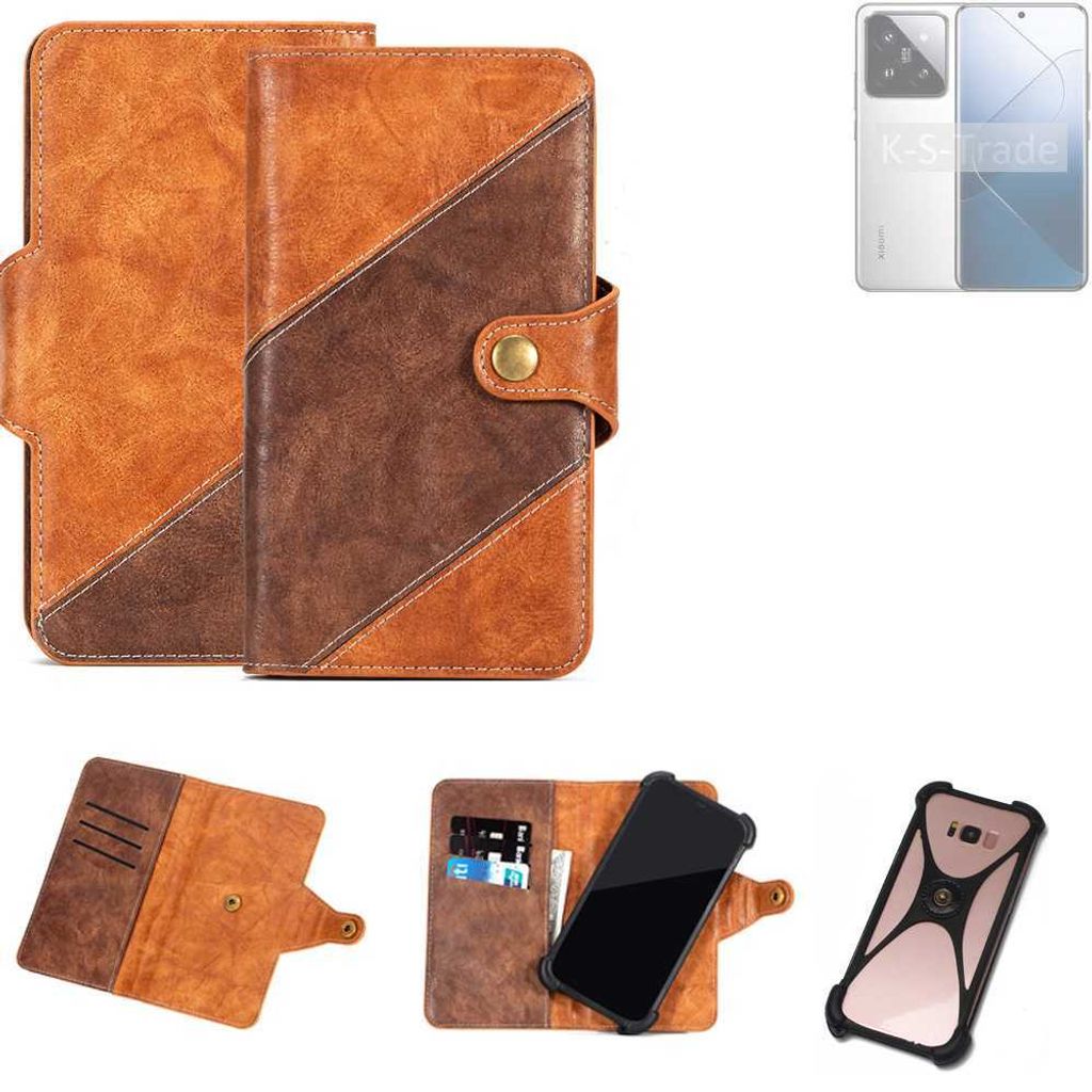 K-S-Trade Handyhülle Schutzhülle Bookstyle Case Wallet-Case kompatibel mit Xiaomi 14 Pro Cover Klapphülle Kantenschutz Smartphone dunkelbraun braun