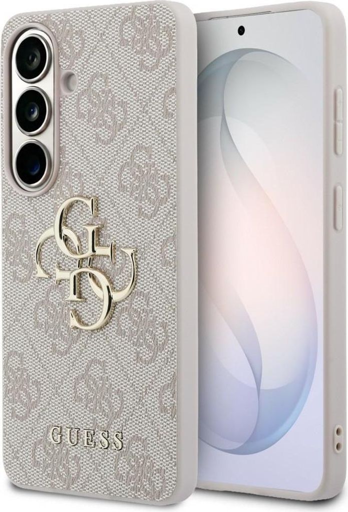 Guess Hülle rosa Galaxy S26 Plus Kunstleder Big Logo goldfarben Metall
