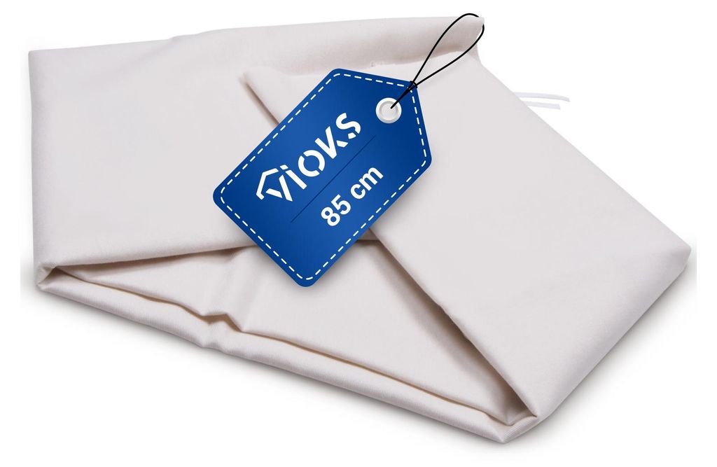 A folded white fabric with a blue tag attached.