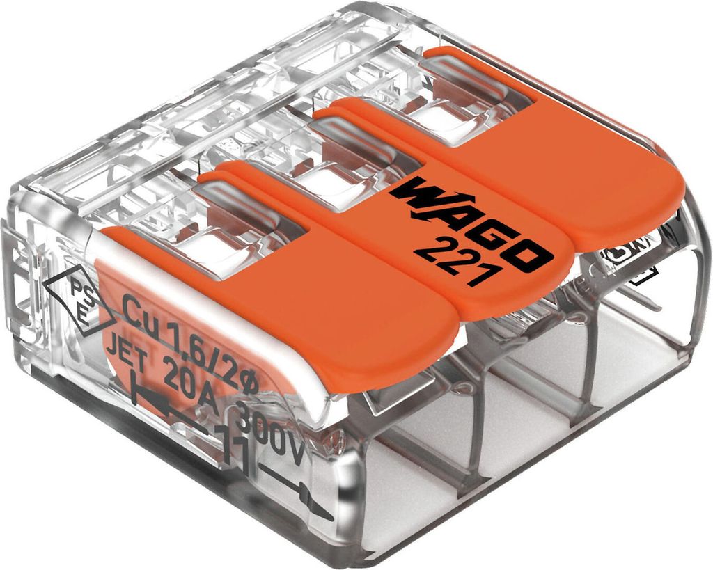 10x COMPACT-Verbindungsklemme 3-Leiter-Klemme (221-413) für alle Kabel bis 4 mm²