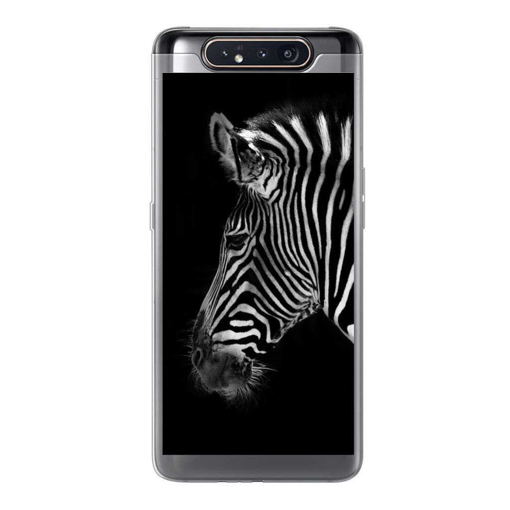 MuchoWow Handyhülle Schutzhülle Hülle für Samsung Galaxy A80 Zebra - Wilde Tiere - Schwarz Silikon Softcase Handy Hülle - Schutzdeckel