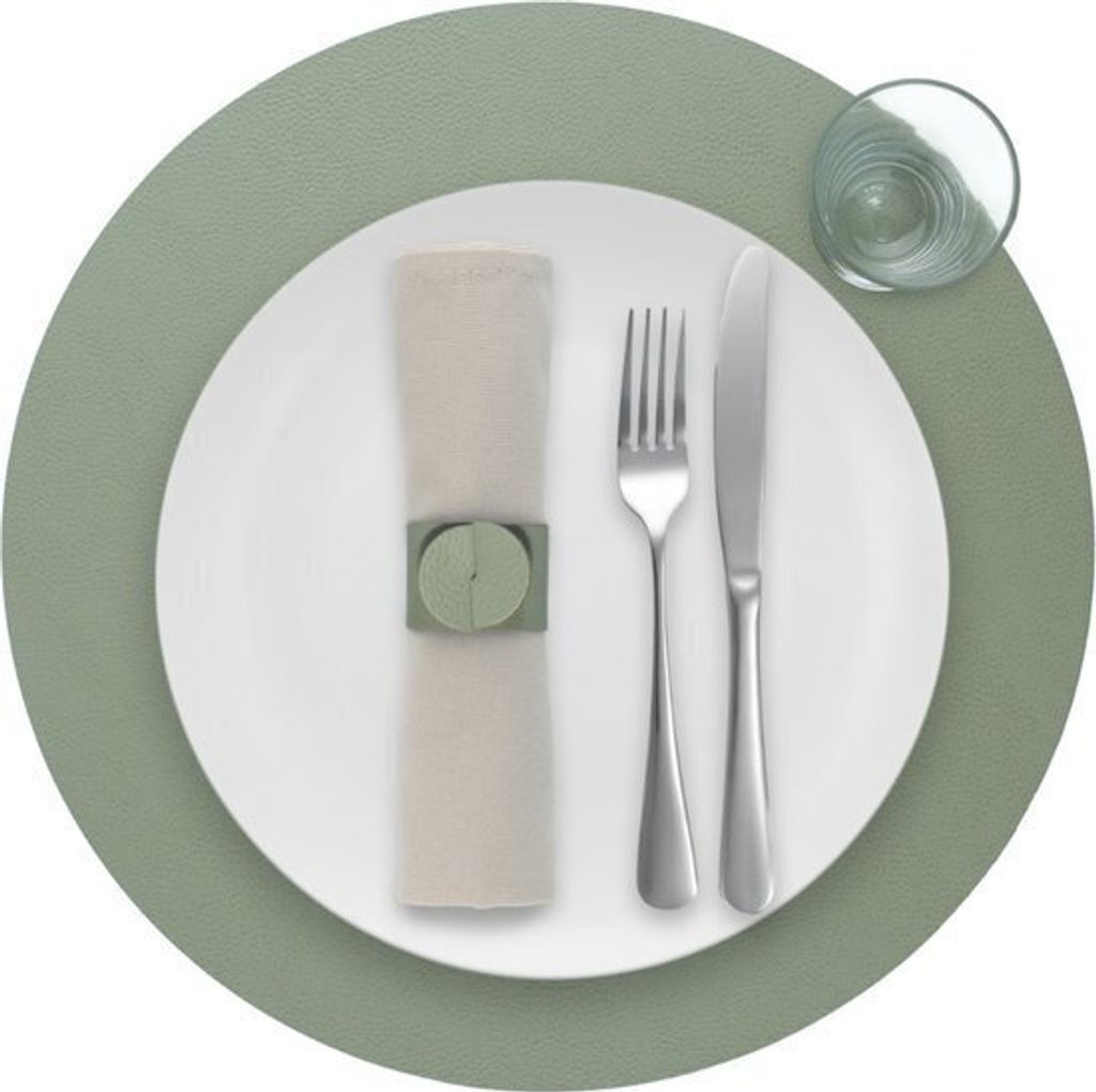 Platzdeckchen Skinnatur "Laurel" - Platzsets - Tischset - Rund - Recyceltes Leder - Grün - 38cm - 1 Stück