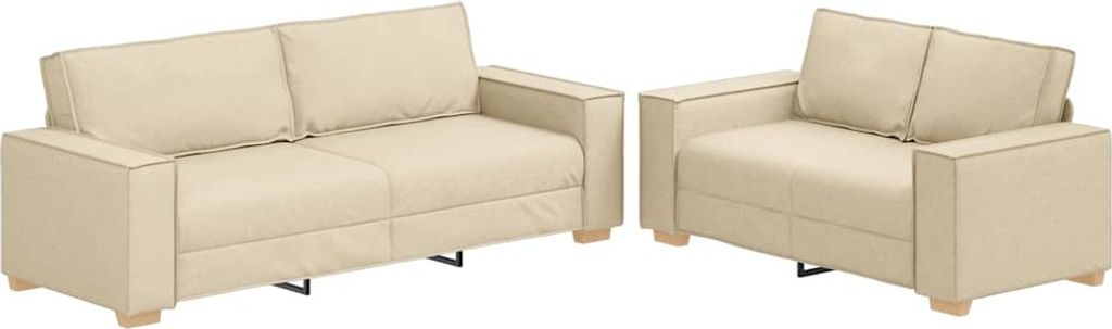2-tlg. Sofagarnitur mit Kissen Creme Stoff