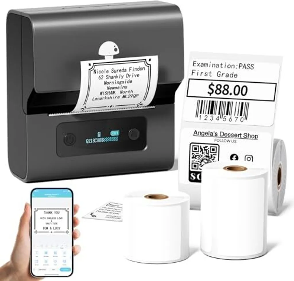 PHOMEMO M221 Stampante per etichette 3 rotoli - Stampante termica bluetooth, dispositivo di etichettatura, codice a barre, vendita al dettaglio, ufficio, piccole imprese, PC Android e iOS