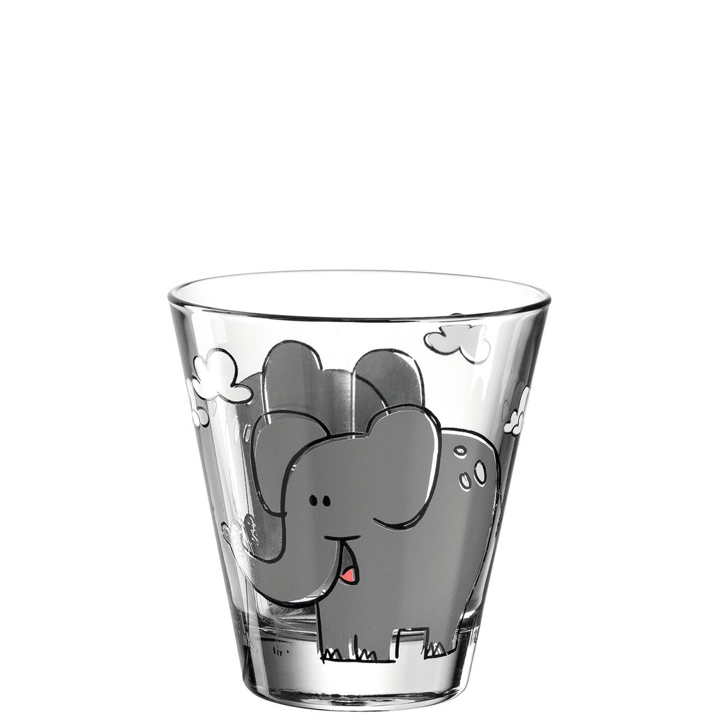 Leonardo Bambini Trink-Glas 6er Set, Kinder-Becher aus Glas mit Tier-Motiv "Elefant", spülmaschinengeeignete Saft oder Wasser Gläser, 215 ml, 017901
