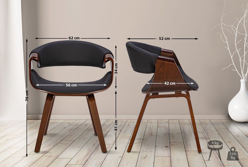 In And OutdoorMatch Esszimmerstuhl Arline – Schwarz – Stoff – Hochwertige Polsterung – r Esszimmerstuhl – Moderne Optik – Robuster Holz...