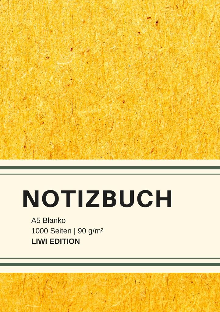 Dickes Notizbuch 1000 Seiten - A5 blanko - Hardcover gelb mit Leseband - weißes Papier 90g/m² -Papier