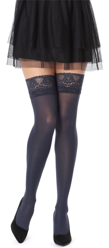 Bellivalini Damen Halterlose Mikrofaser 40 DEN Strümpfe mit Spitze BLVFI1004 (Marine Blau, M-L)
