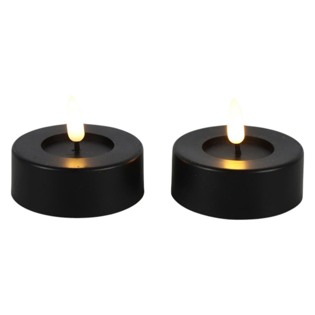 Decostar LED Teelichter schwarz außen 2 St. Timer 6,5x5,2cm Produktbild 