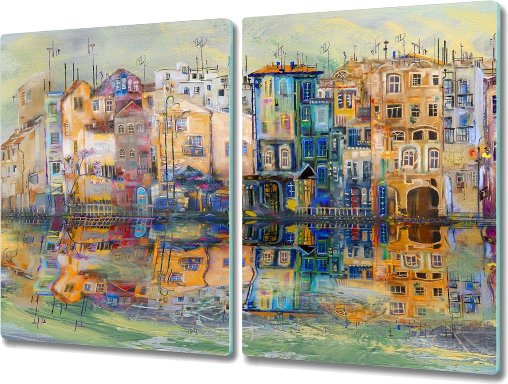 Coloray Hackbrett Herdabdeckplatte 2x40x52 cm Küchenbrett Kochplattenabdeckung Schneidebrett - Stadt Wasser