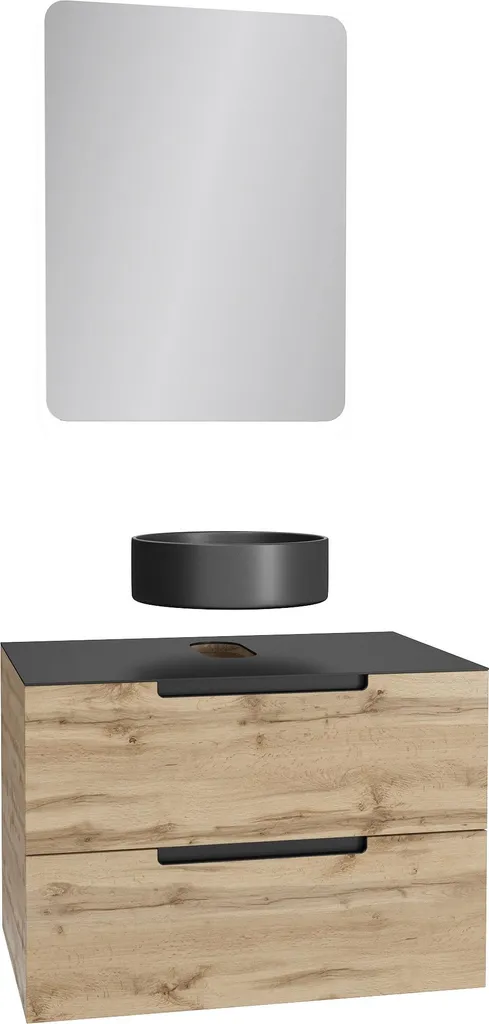 Meuble de salle de bain 80 cm OMEGA Chêne et Noir avec Vasque Ronde