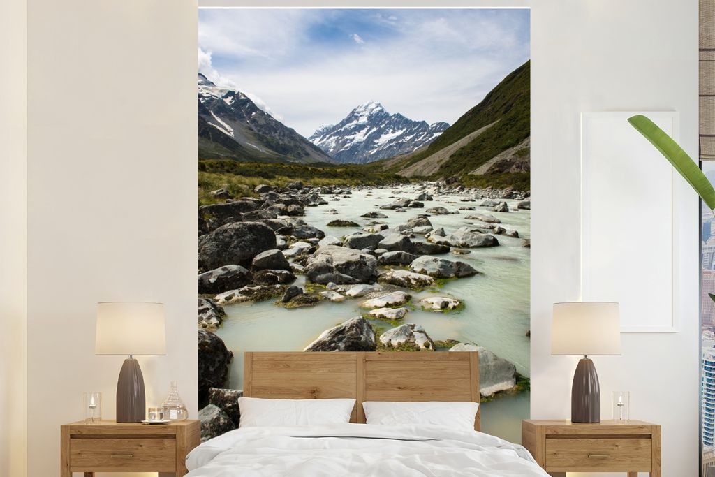 MuchoWow Fototapete für Wohnzimmer oder Schlafzimmer Wandtapete Vinyl Motivtapete Flüsse im Aoraki/Mount Cook National Park auf der SüSteckans...