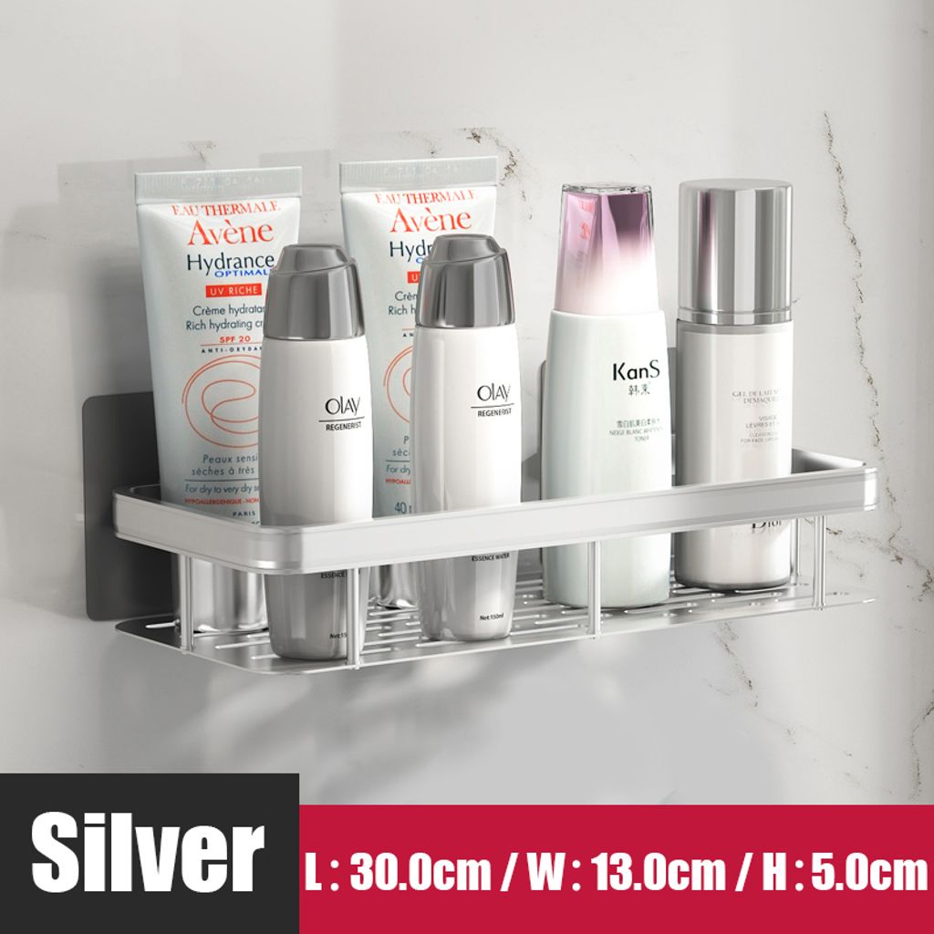 Badezimmer Regal Aluminium Legierung Dusche Regal Badezimmer Zubehör Makeup Storage Organizer Ohne Bohren Wand Regal, Silber