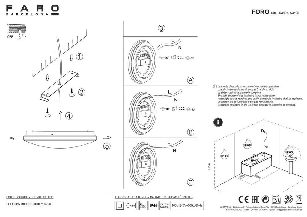 Plafonnier LED Foro blanc IP44 - Design extra-plat et basse conso
