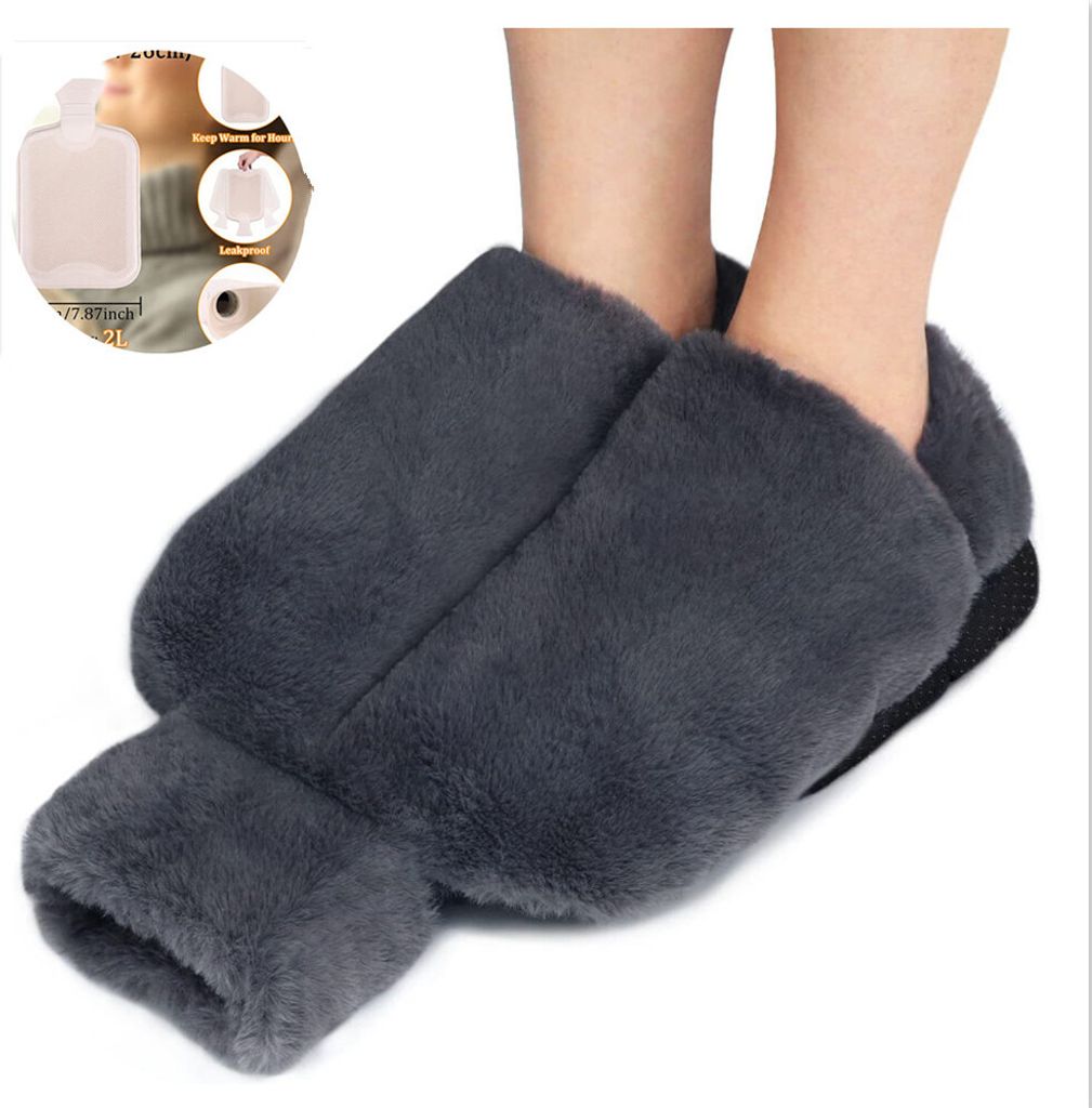 Fußwärmer Wärmflasche füße, 2 In 1 Fusswärmer, 2L Wärmeflasche Füsse,Fußwärmflasche für Hause - Grau