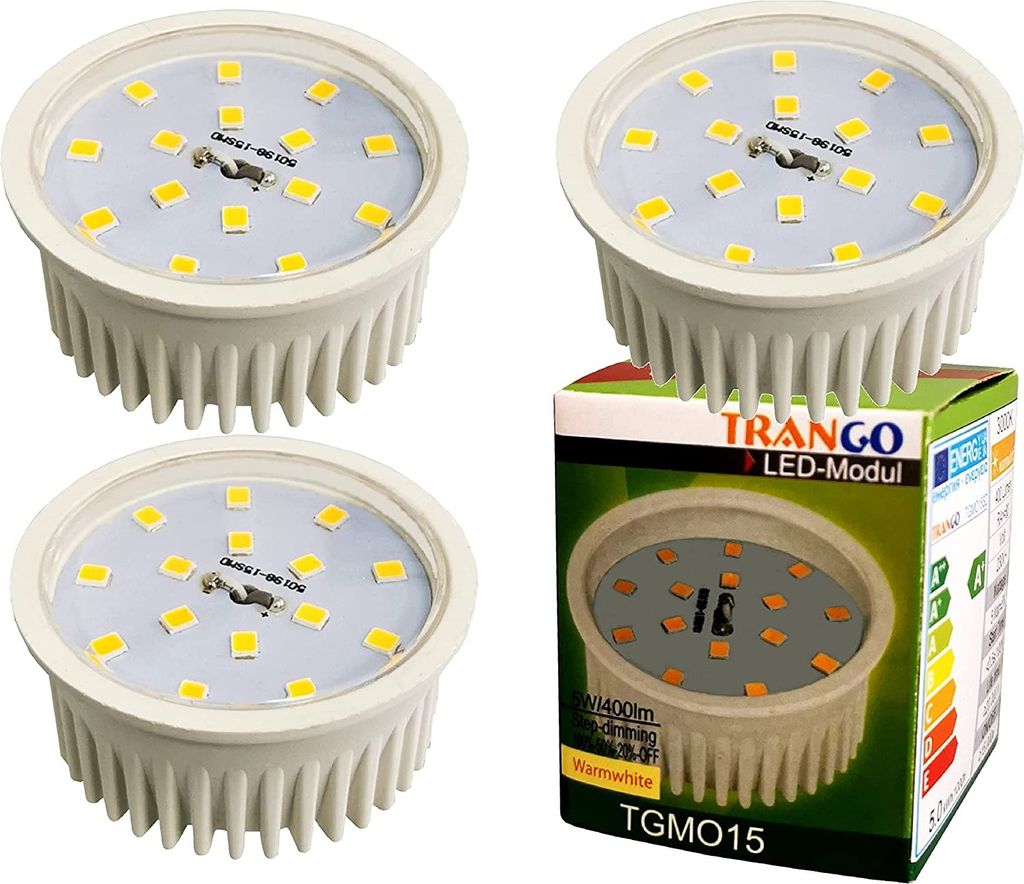3er Set 5 Watt LED Modul 230V nur 30mm Einbautiefe 3000K