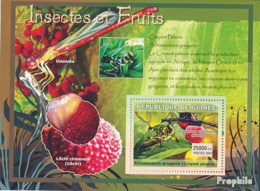 Briefmarken Guinea 2007 Mi Block 1216 (kompl. Ausgabe) postfrisch Pelerin Grillen / Chinesische Litschi