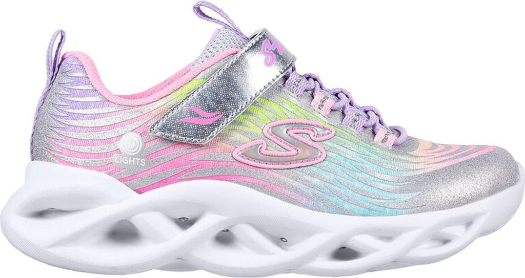 Skechers SLights-Twisty, Mädchen Mesh Sneakers in silber bunt, herausnehmbare Einlegesohle, weiche Laufsohle