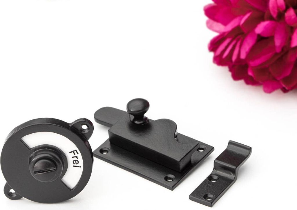 WC-Drehverschluss für Toilettentüren-mit Schild(frei/besetzt) | Eisen schwarz