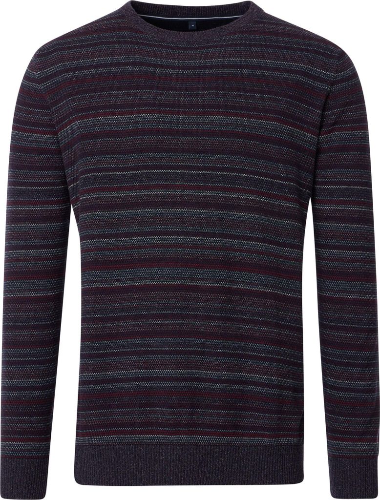 CASAMODA Herren Pullover Langarm Rundhals Regular-Fit Rot gestreift M