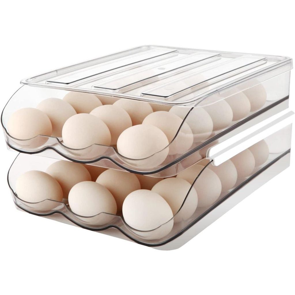 Eierhalter für Kühlschrank, Eierbox für 36 Eier, 2-lagig Kühlschrank Organizer Eiertray aus Kunststoff, Transparent