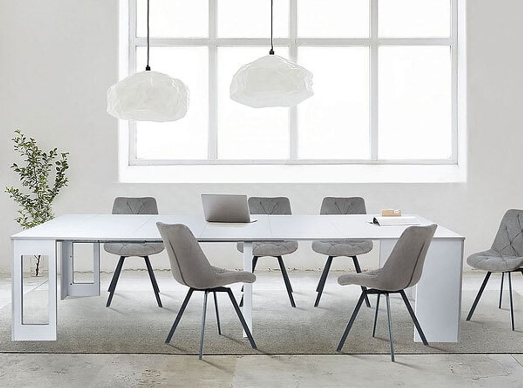 Esstisch Konferenztisch Reno 60-300x90x76cm weiß MDF ausziehbar