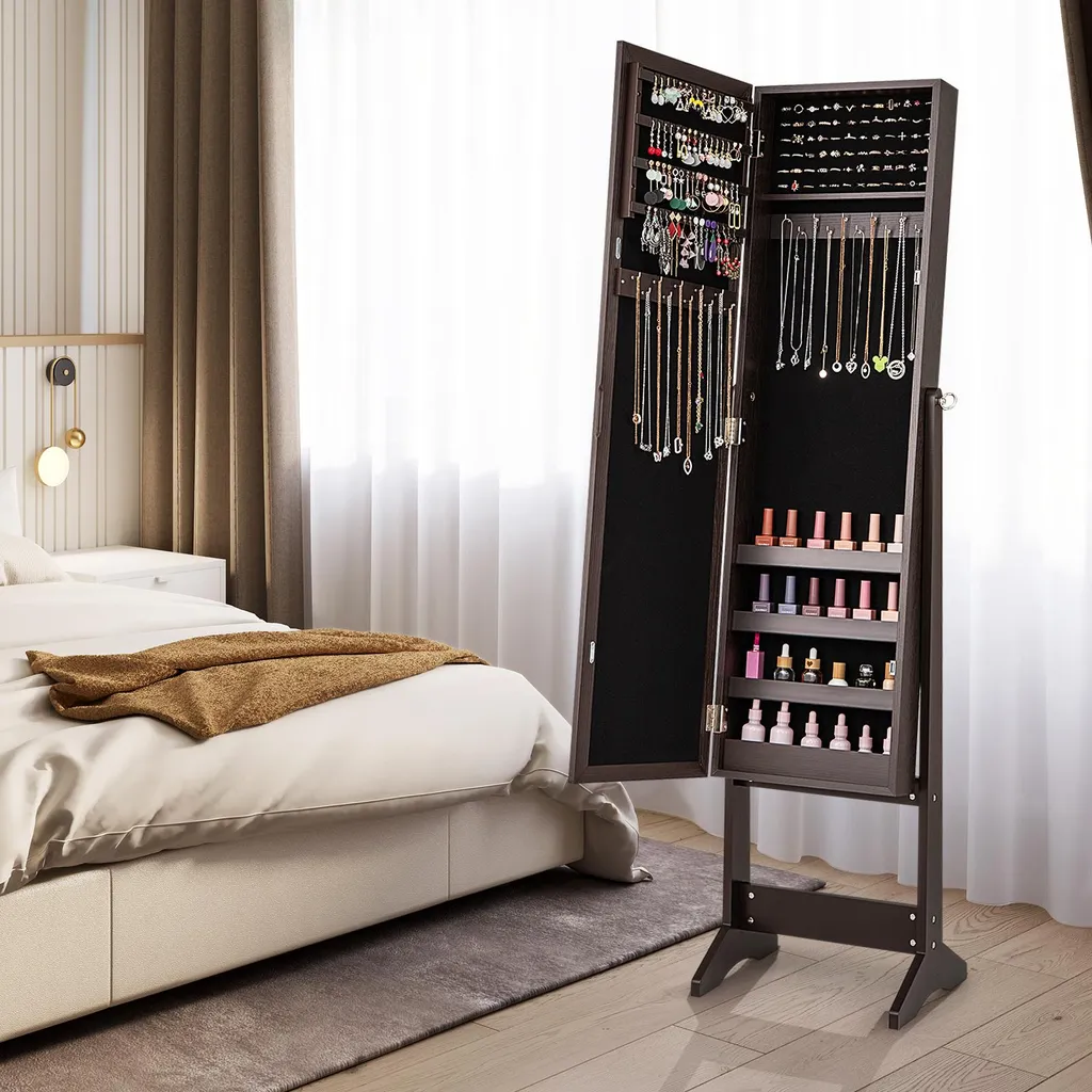 Armoire à Bijoux à Inclinaison Réglable et Miroir Pleine Longueur Marron - 2