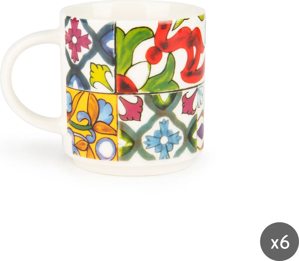 Excelsa Lisbona Set 6 Tazzine Caffè Porcellana | Design Azulejos 90ml