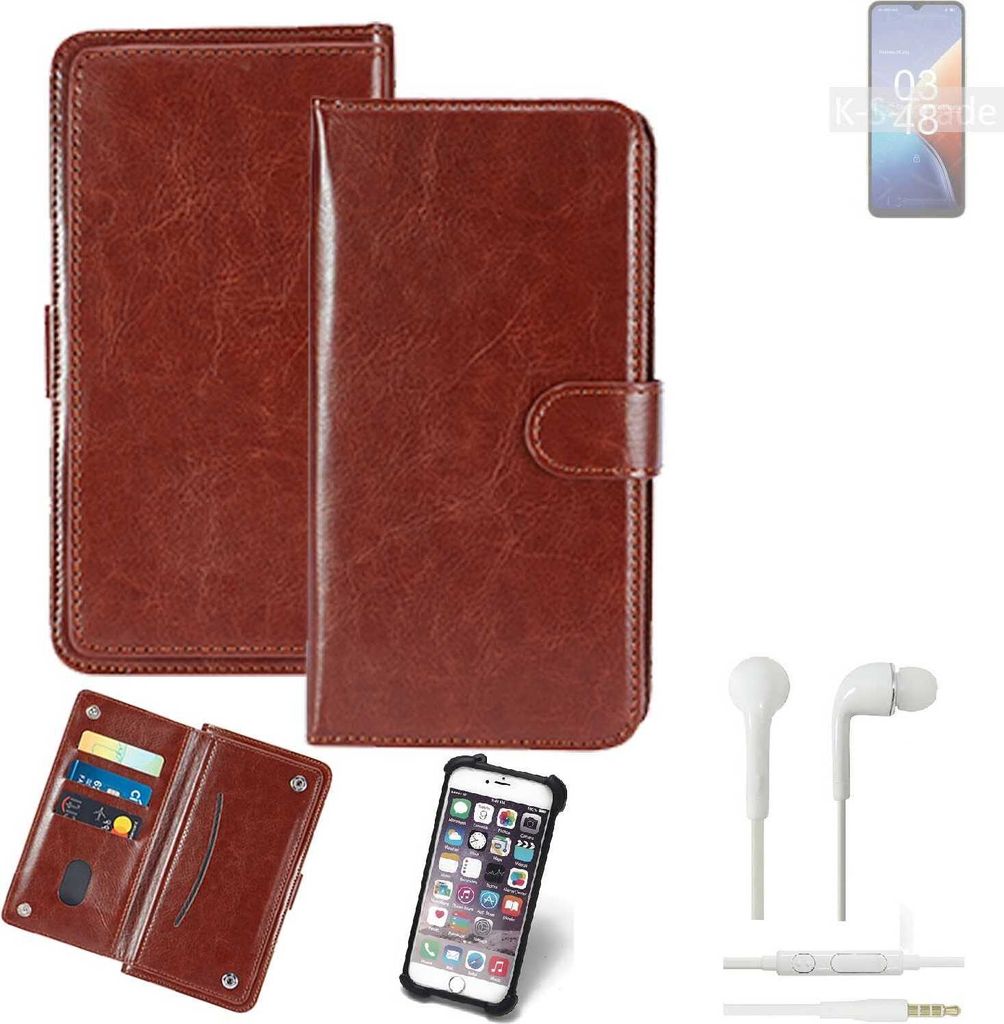 K-S-Trade 360° Hülle kompatibel mit UMIDIGI F3 5G inkl. Headphones braun Kunstleder Case BookCase WalletCase Kunstlederederhülle Handyhülle,