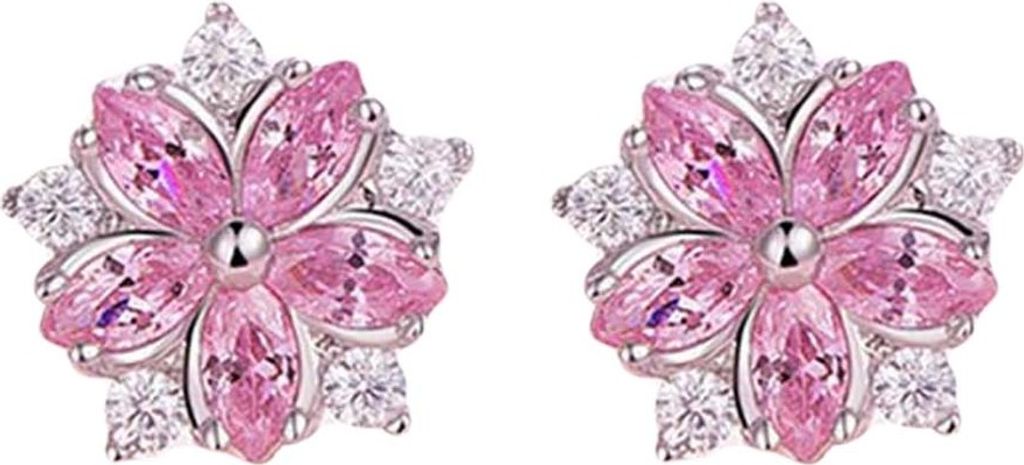 Damen-Ohrstecker mit Strass-Intarsien, Sakura-Blume, Hochzeit, Schmuck, Geschenk-Rosa