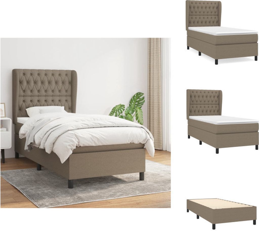 vidaXL Boxspringbett mit Matratze Taupe 100x200 cm Stoff - Betten & Bettgestelle