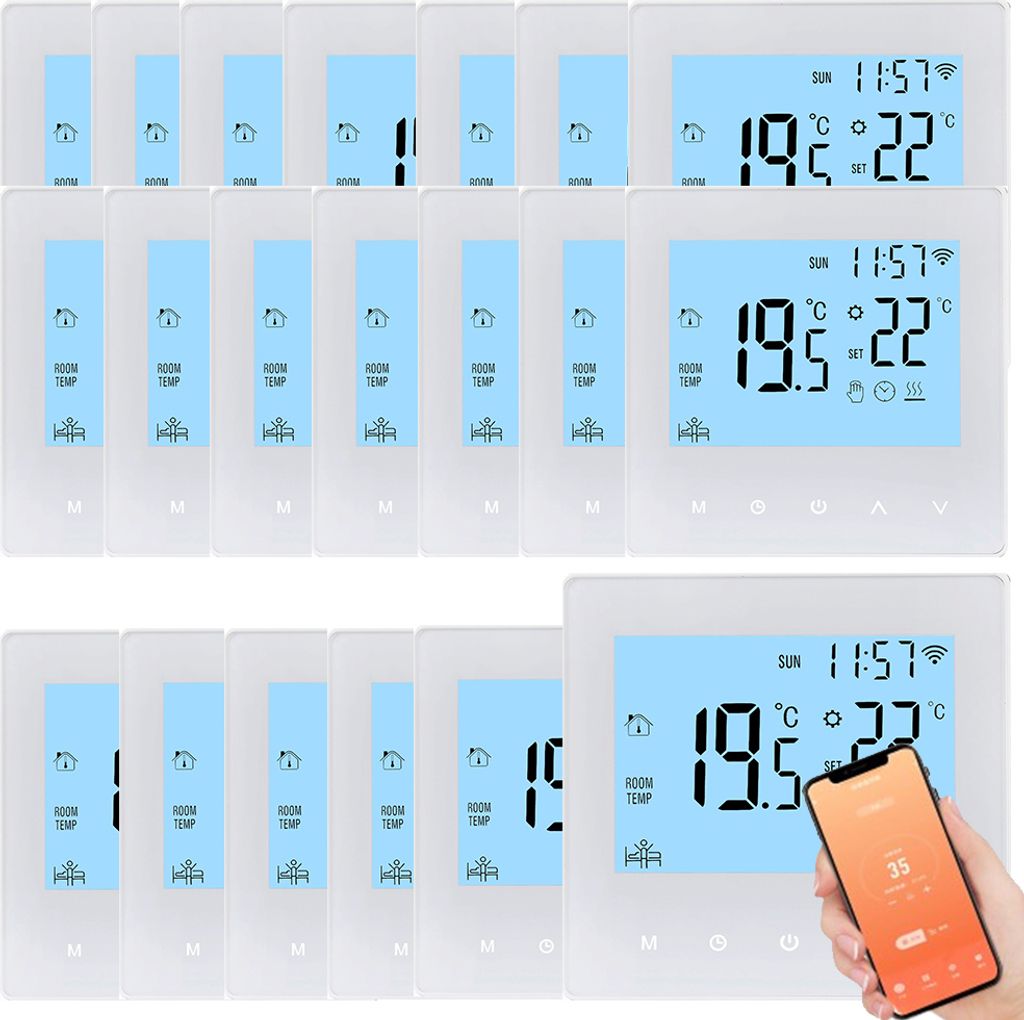 20X Digital LCD Tuya WiFi Raumthermostat, Programmierbares Thermostat fuer 16A Elektroheizung ,Wandthermostat Unterputz Fu?bodenheizung Innenthermo...