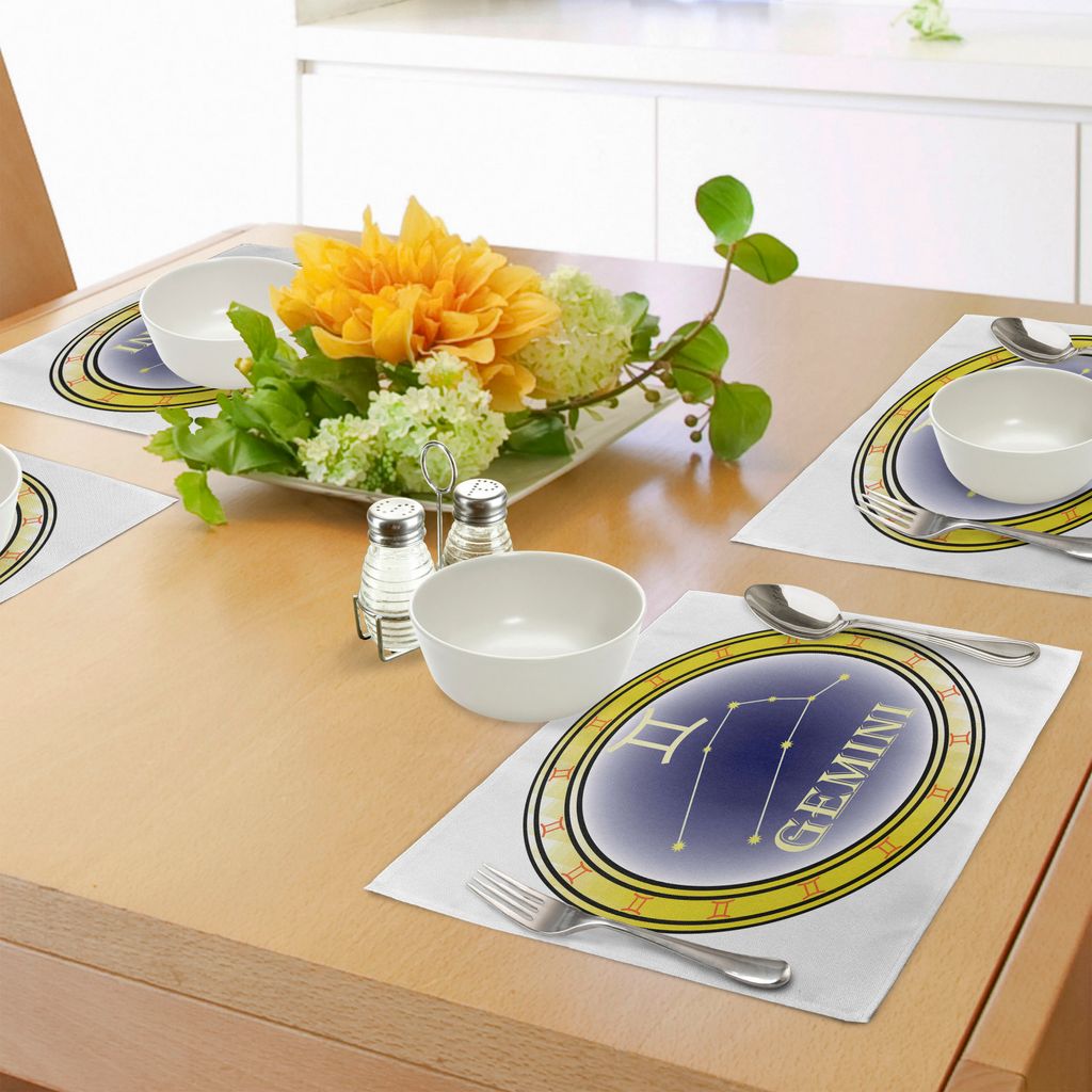 ABAKUHAUS Sternzeichen Zwillinge Platzmatten, Kreis mit Symbolen und Constellation Destiny und Stars Theme, Tiscjdeco aus Farbfesten Stoff für das...
