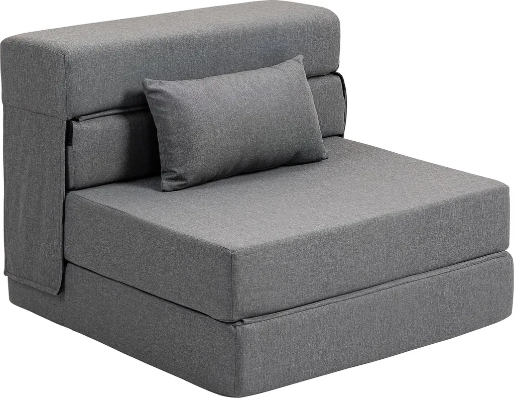 Fauteuil convertible 1 place et fauteuil lit pliant gris avec coussin
