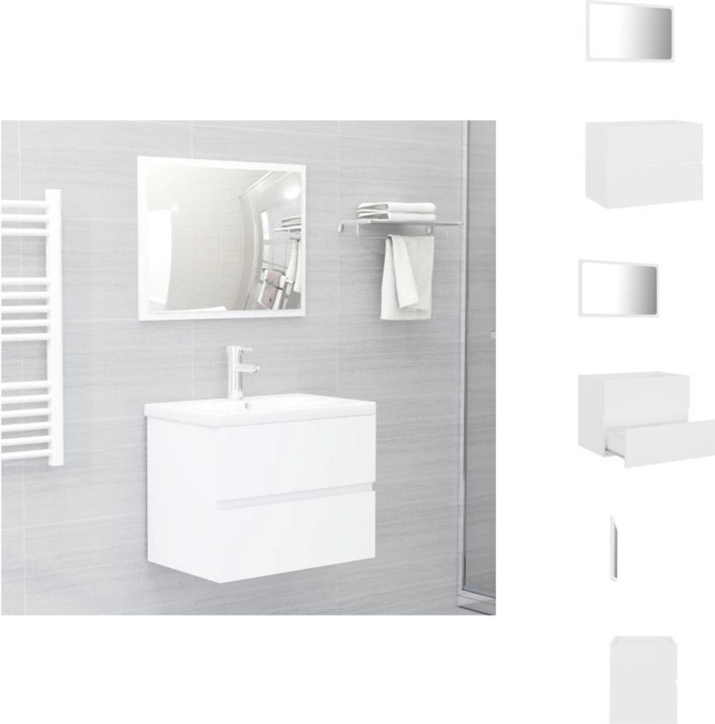 vidaXL 2-tlg. Badmöbel-Set Weiß Holzwerkstoff - Badezimmermöbel-Sets