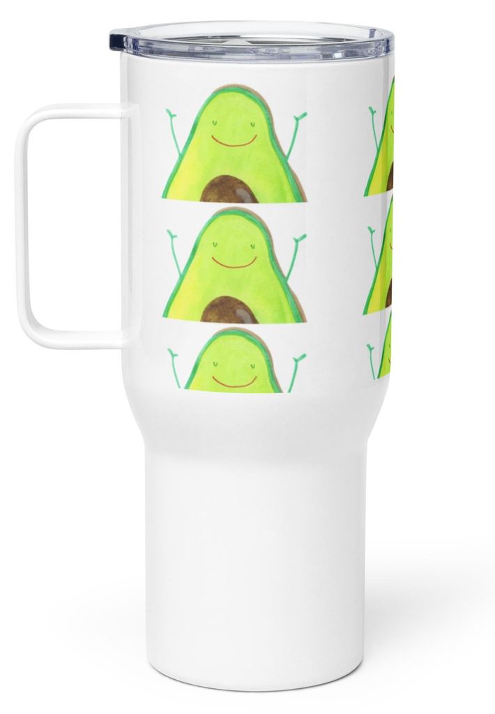 Mr. & Mrs. Panda Thermobecher Avocado Glücklich - Weiß - Geschenk, Chaos, thermosbecher, To-Go-Becher, Freude, Kaffee-Thermobecher, getränkebech...