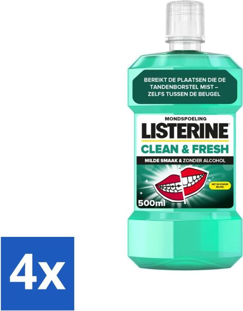 Listerine Mundspülung - Clean & Fresh - Alkoholfrei - 500 ml - Vorteilspack - 4 Stücke