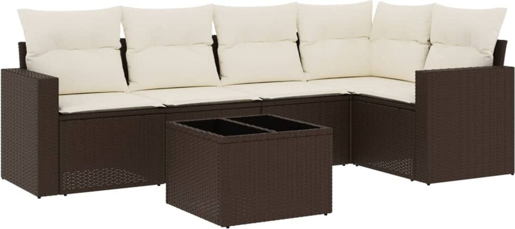 vidaXL 6-tlg. Garten-Sofagarnitur mit Kissen Braun Poly Rattan