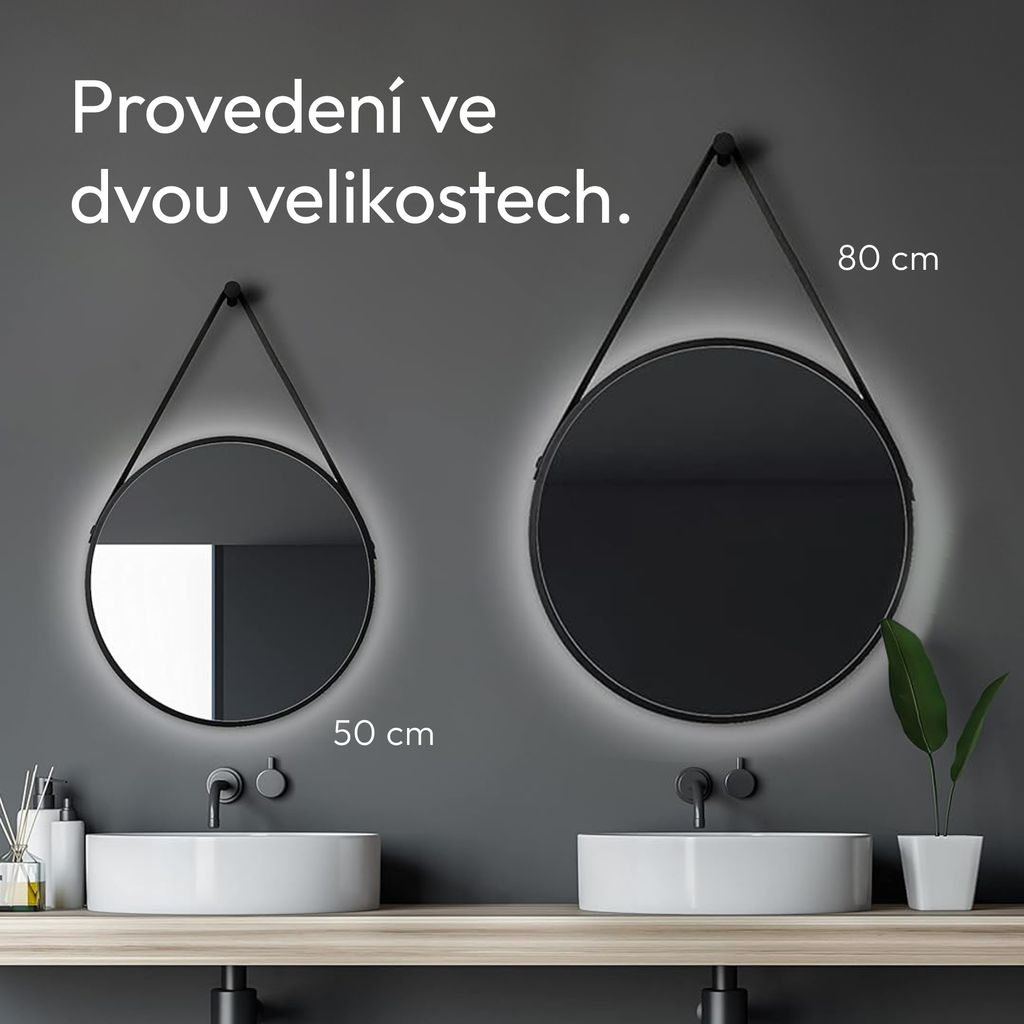 Nástěnné zrcadlo s osvětlením Talos Black Light Ø 50 cm - Obrázek produktu 