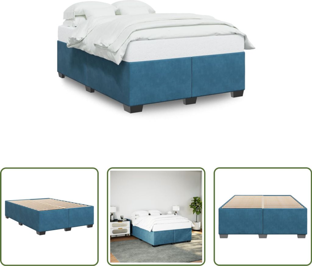 The Living Store Bettgestell Blau 140x190 cm Samt