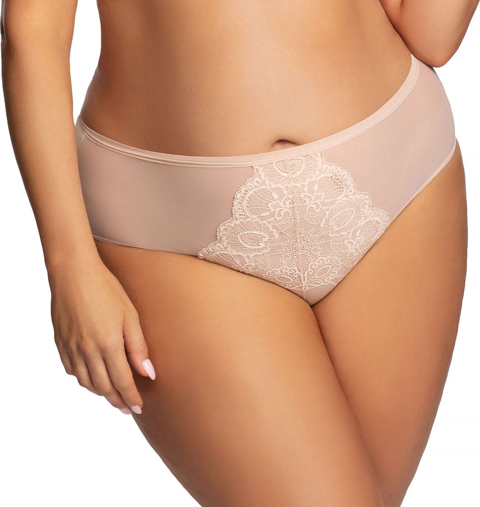 Gorsenia Dame Slip Netz Spitze Geblümt Klassisch Voll Unterhose K711 Annette, Beige, M
