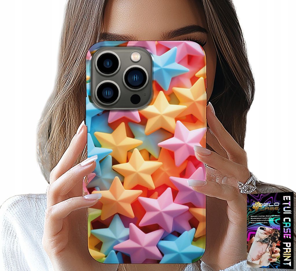 Etui Für Iphone 15 Pro - Farbige Sterne Etui + Folie